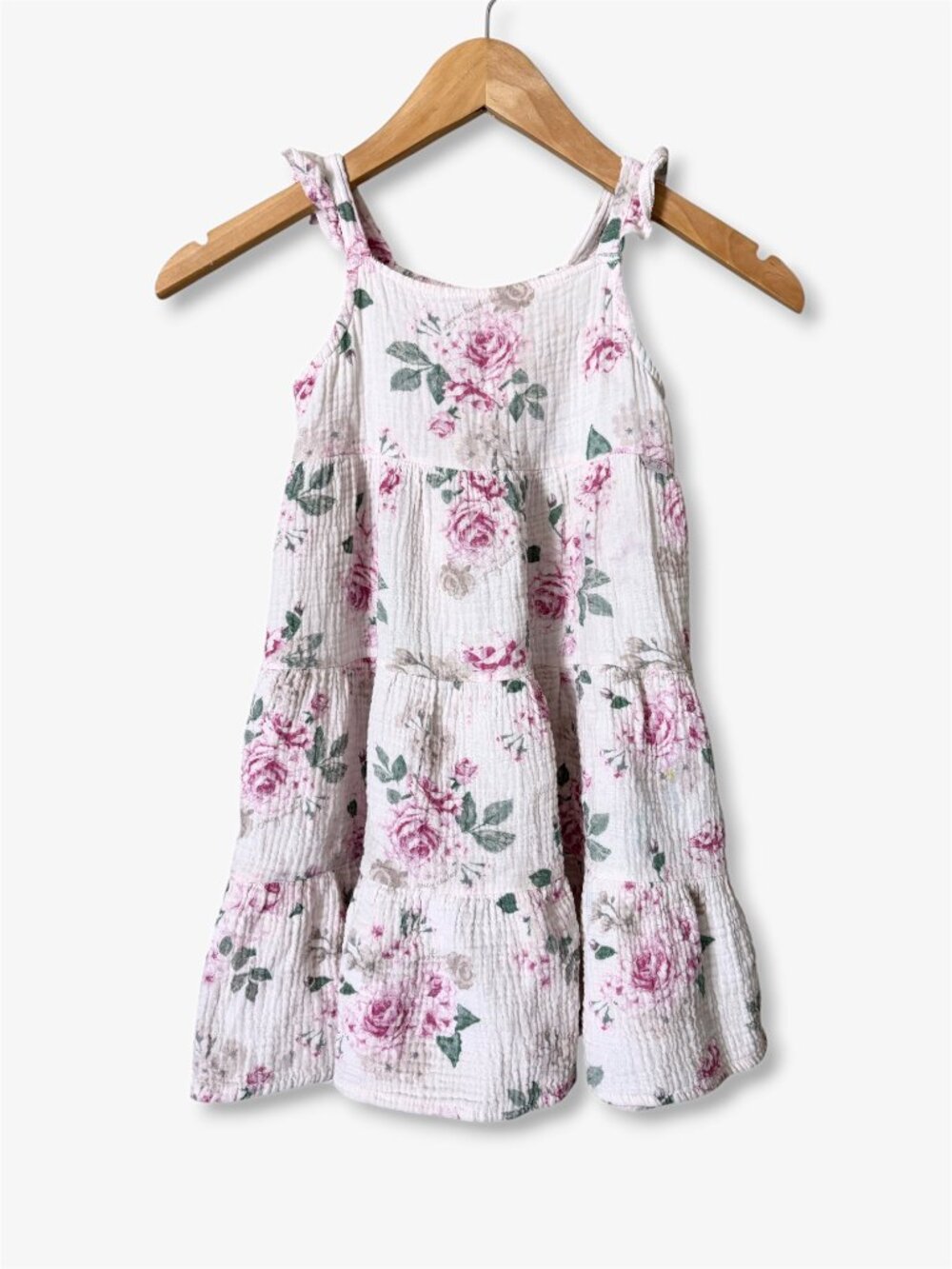Juicy Couture 100% Cotton Sundress Pink Rose Floral Tiered Gauze Dress Size 6X